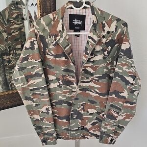 Stussy Mens Y2K Vintage Long Sleeve Camouflage Military Jacket Faded - Medium